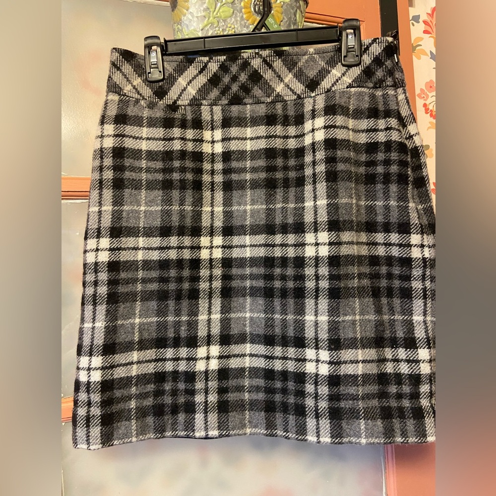 L.L. Bean Black and White Plaid Pencil Skirt